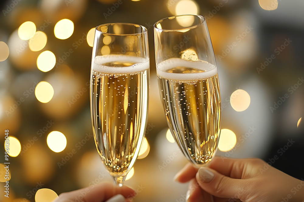 Sticker Elegant New Year's Toast with Champagne in a Festive Setting