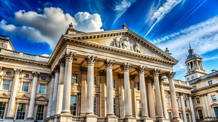 Obraz premium Generic classical style London architecture against blue sky background with space for text , London, architecture, classical