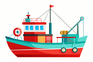 Fishing boat silhouette color vector illustration.