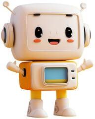 Cute 3D character icon of a full-body PC computer with arms and legs, holding a promotional sticker,