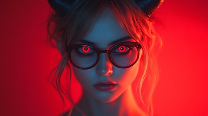 Fototapeta premium Dark Fantasy Demon Cosplay with Horns and Gothic Aesthetic in Red and Black