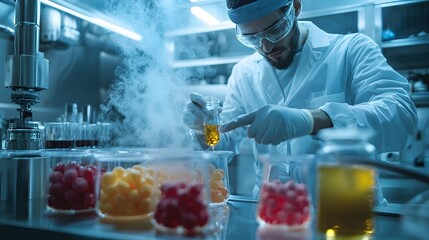 Scientist Experimenting with Flavors in Futuristic Lab for Food Innovation