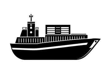 Fishing boat silhouette vector illustration on white background.