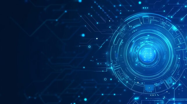 A blue background with a tech theme. It's a design that emphasizes technology.