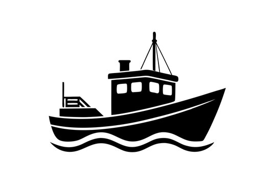 recommend clip art: Fishing boat silhouette vector illustration on white background.