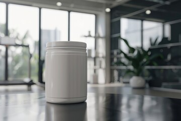 Obraz premium Protein jar mockup indoors cookware bottle.