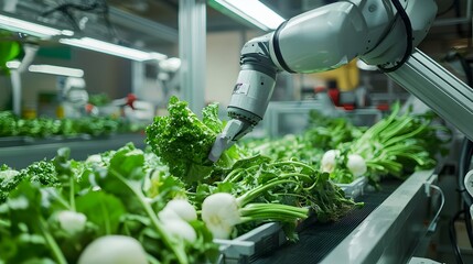 Automated Robotic Arms Packaging Freshly Harvested Vegetables in a Factory for Efficient Food
