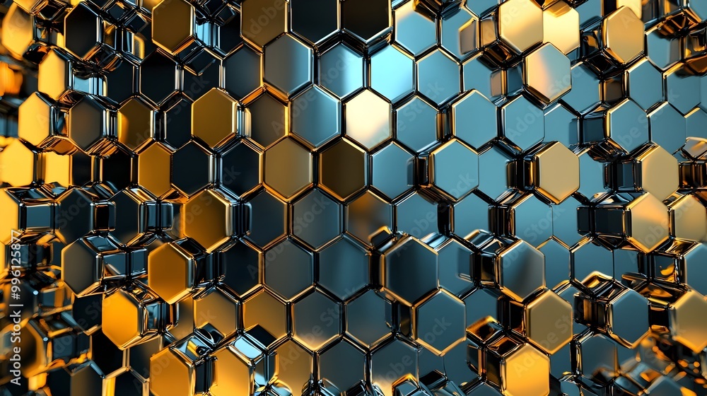 Aufkleber mesmerizing metallic hexagonal 3d abstract background with layered patterns
