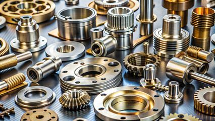 Obraz premium Assorted metal parts for industrial machinery , metal, industry, components, steel, manufacturing, hardware, engineering