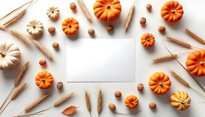 customizable autumn frame with a blank white card and seasonal elements