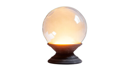 A witches crystal ball glowing with mysterious light isolated on a plain white background