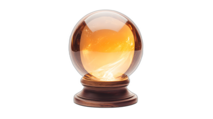 A witches crystal ball glowing with mysterious light isolated on a plain white background