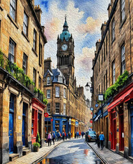 Fototapeta premium City Architecture. Oil paint. Printable pattern for wall decorations
