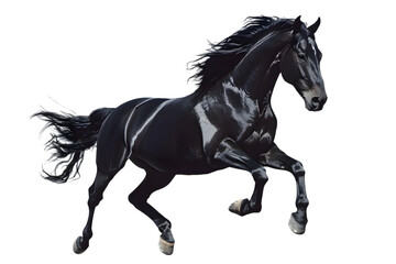 Fototapeta premium Black horse running gallop isolated on transparent background