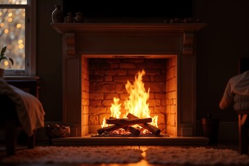 Cozy fireplace with crackling flames creating a warm atmosphere in a home setting