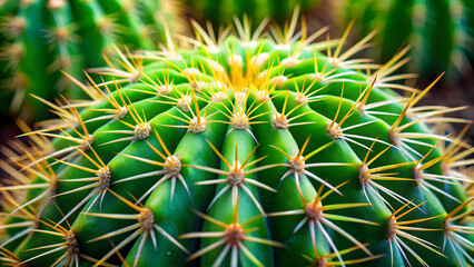 Close-up of a powerful cactus with sharp spines and vibrant green colors, desert, succulent, plant, thorns, spikes, nature