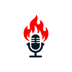 podcast fire media logo vector illustration template design