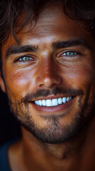 Smiling with white teeth. Macro shot. Close-up