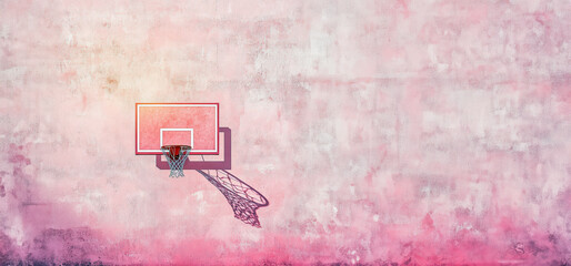 basketball court on a pastel pink background. basketball hoop, modern minimalist style, solid pink color