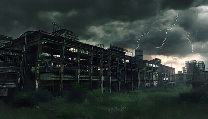 Obraz premium Abandoned Factory Under Dark Ominous Clouds 