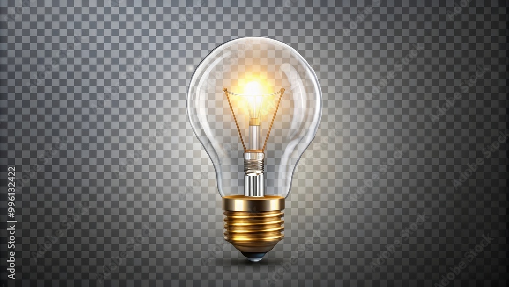 Poster realistic light bulb is shining bright with visible swirls of filament on a transparent background