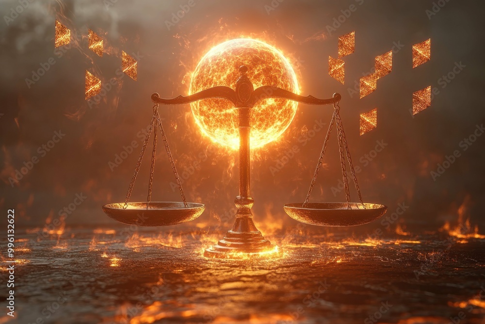 Aufkleber a glowing orb hovering above a set of scales symbolizing the balance and authority in decision-makin