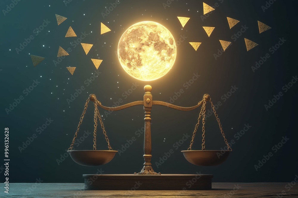 Aufkleber a glowing orb hovering above a set of scales symbolizing the balance and authority in decision-makin