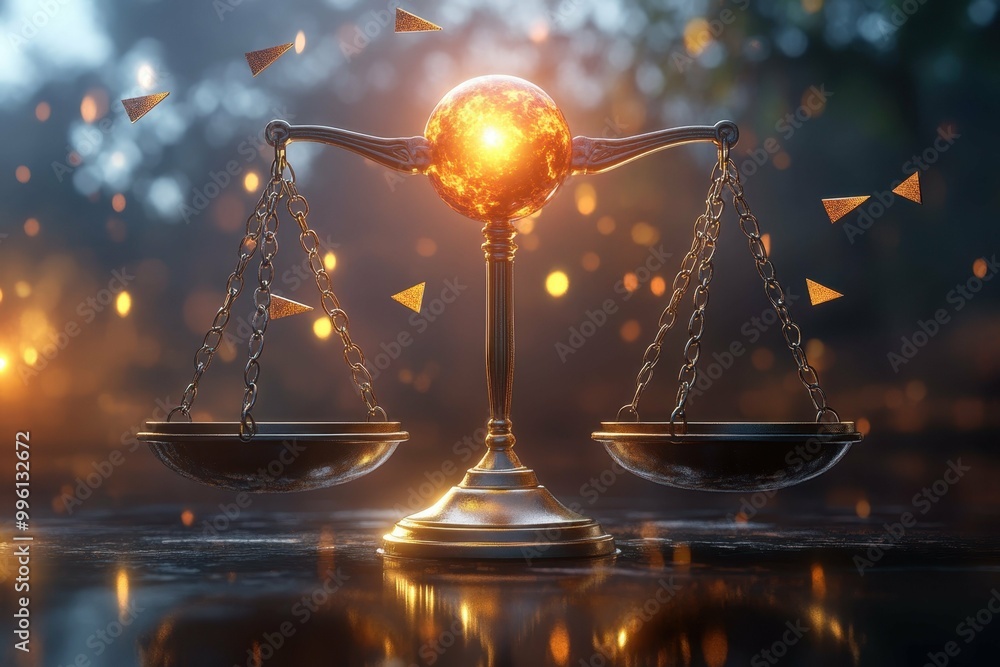Aufkleber a glowing orb hovering above a set of scales symbolizing the balance and authority in decision-makin