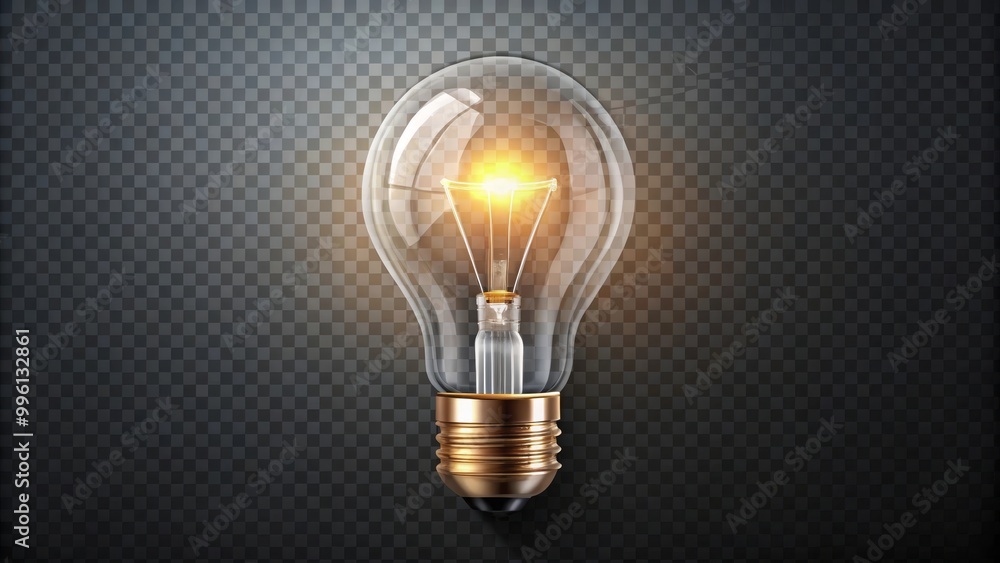Poster realistic light bulb is shining bright with visible swirls of filament on a transparent background