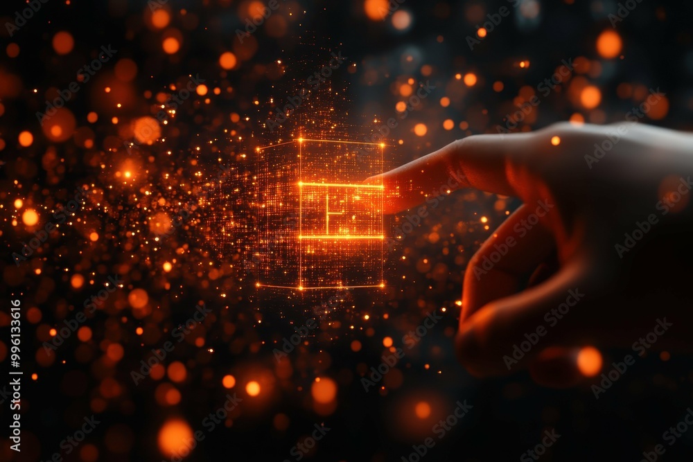 Aufkleber a digital interface with a hand hovering over a virtual button symbolizing the automation and author