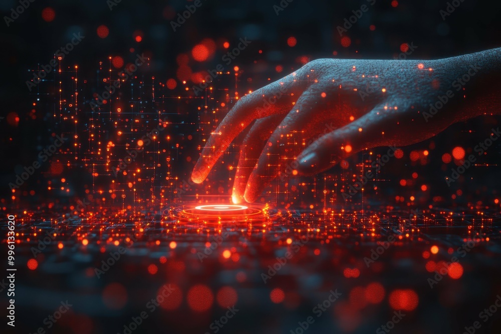 Aufkleber a digital interface with a hand hovering over a virtual button symbolizing the automation and author