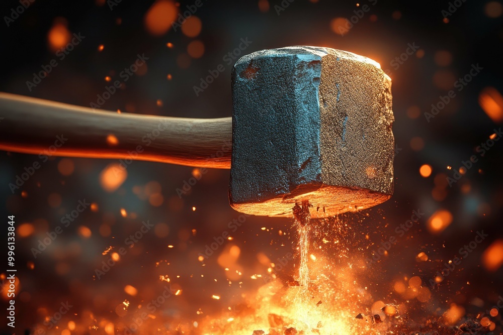 Aufkleber a stylized image of a hammer striking down symbolizing the execution and enforcement of an order.