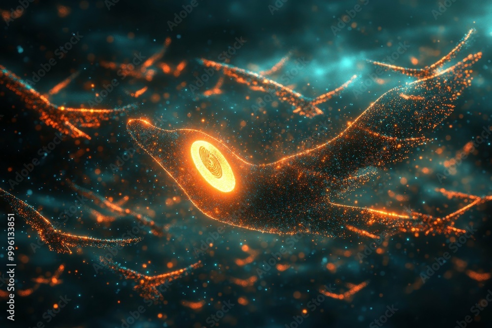 Aufkleber a digital handprint glowing on a virtual screen symbolizing the digital signature of an executive or
