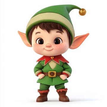 3D Cartoon Cute Funny Elf Isolated on White Background