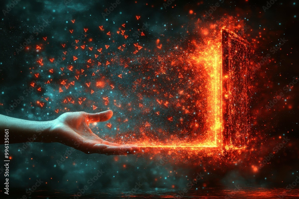 Aufkleber a stylized image of a hand opening a large door symbolizing the initiation and execution of an order