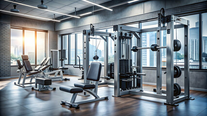 Fototapeta premium A modern gym machine for strength training, fitness, exercise, equipment, workout, weightlifting, gym