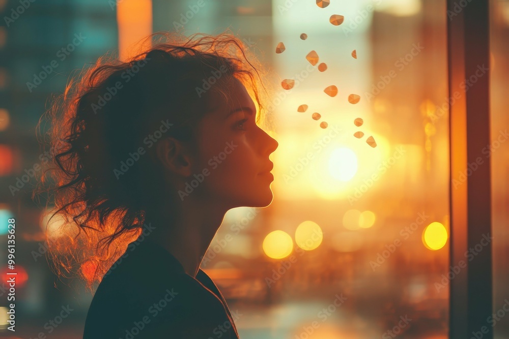 Poster a person standing at a window gazing out with a thoughtful expression symbolizing the consideration 