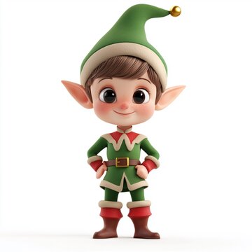 3D Cartoon Cute Funny Elf Isolated on White Background