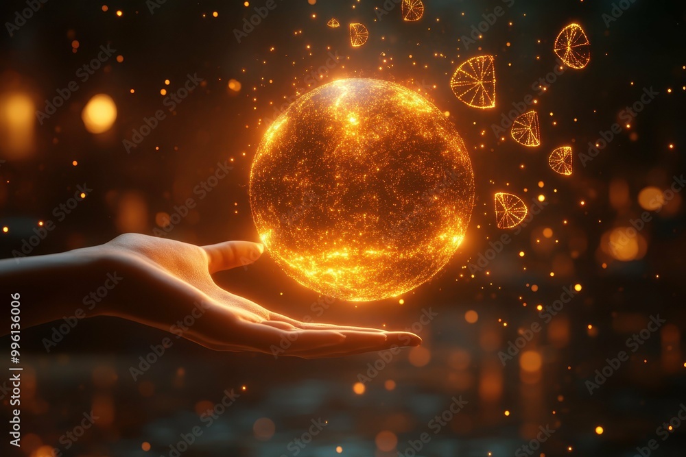 Aufkleber a hand reaching out towards a glowing sphere representing control and the power to implement decisio
