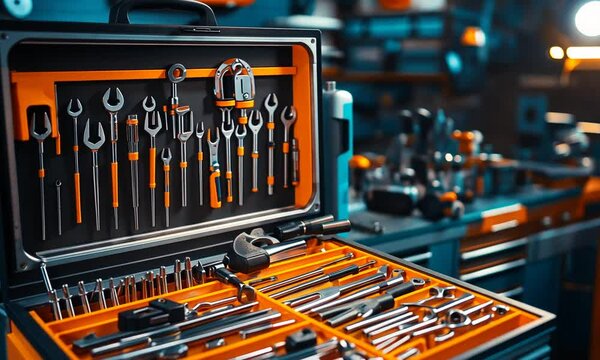 A tool chest filled with various hand tools for mechanical work.