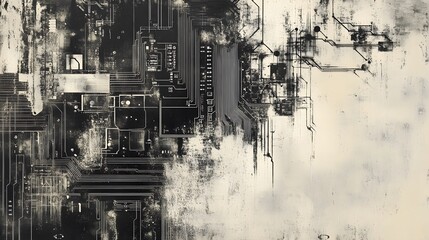 Subtle circuit etchings on a soft muted background