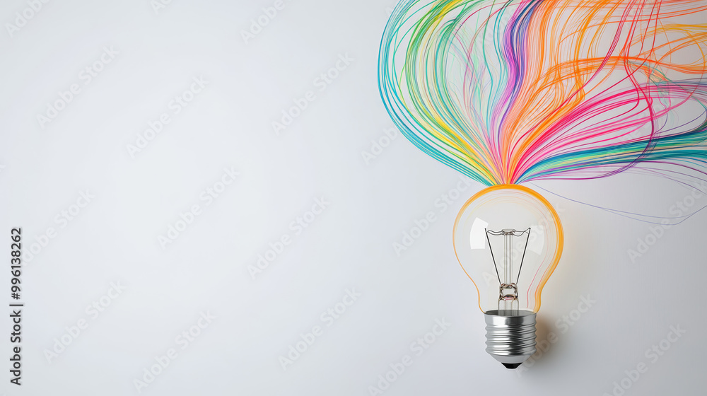 Canvas Prints simple light bulb with swirling colorful lines radiating from it, symbolizing creativity and inspira