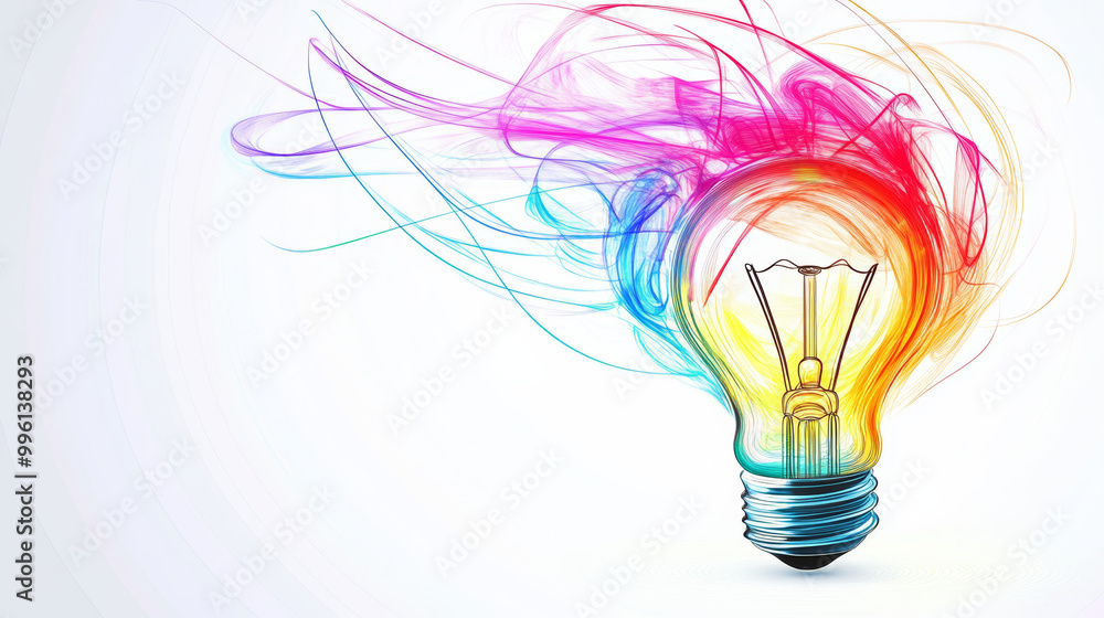 Canvas Prints vibrant light bulb surrounded by swirling colorful lines creates dynamic and energetic visual. inter