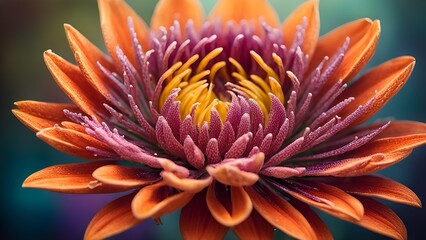 Close-up of a vibrant orange and purple flower with a soft, blurred background.