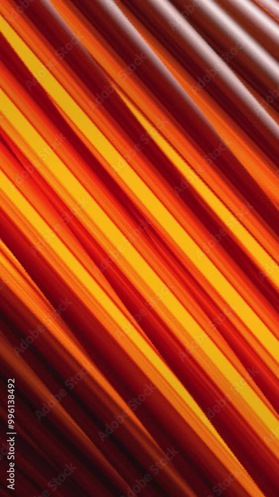 Poster orange and red spinning 3d tube covered by twisting glowing lines, seamless loop. motion. diagonal c