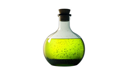 A witches potion bottle with glowing green liquid isolated on a plain white background