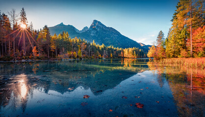 Attractive Autumn Sunrise Hintersee Lake