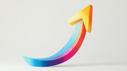 A colorful 3D arrow curving upwards, isolated on a plain white background