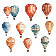  Hand drawn vintage air balloons vector watercolor art isolated on white background