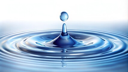 Single water drop is making ripples on a blue liquid surface